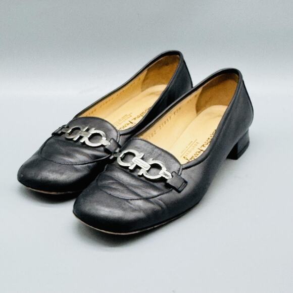 Salvatore Ferragamo Shoes Womens 5.5 Black Leather Gancini Buckle Loafer Slip On - Picture 4 of 12
